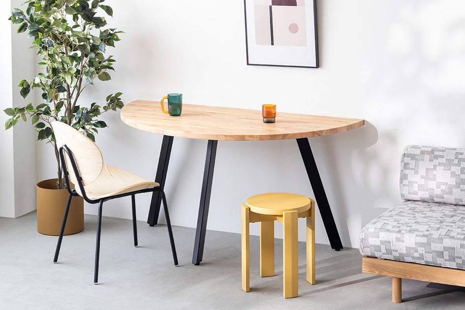 半円テーブル ダイニングテーブル 半円 楕円 2人用 木製 天然木 幅102.5×奥行84.5×高