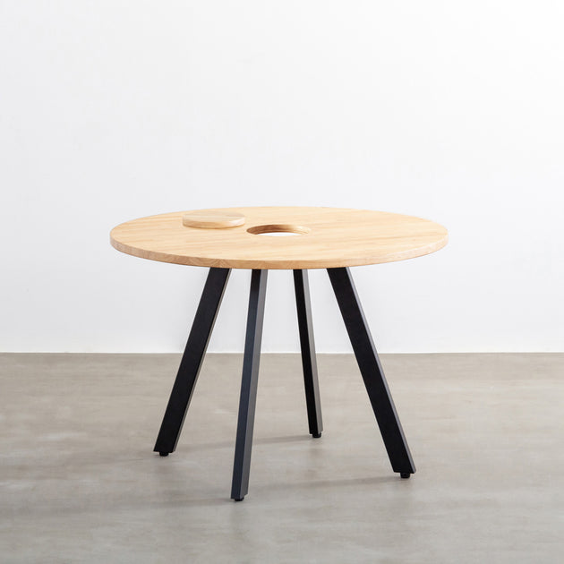 THE CAFE TABLE Black Steel 4pin × ラウンド THE CAFE TABLE / ラバーウッド Black Steel トライアングル 4pin