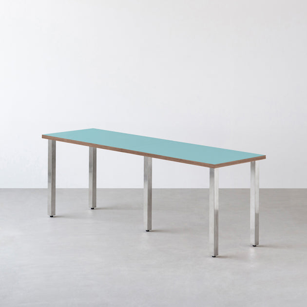 ラスト2 高級 ステンレス　テーブル　シシャ　フーカ　屋外　デザイナーズ　モダン THE TABLE / リノリウム ブルー系 × Stainless × W181 - 300cm D40