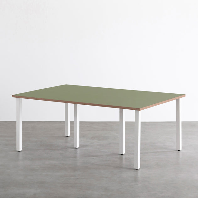 THE TABLE / リノリウム グリーン系 × White Steel × W100 - 180cm D80