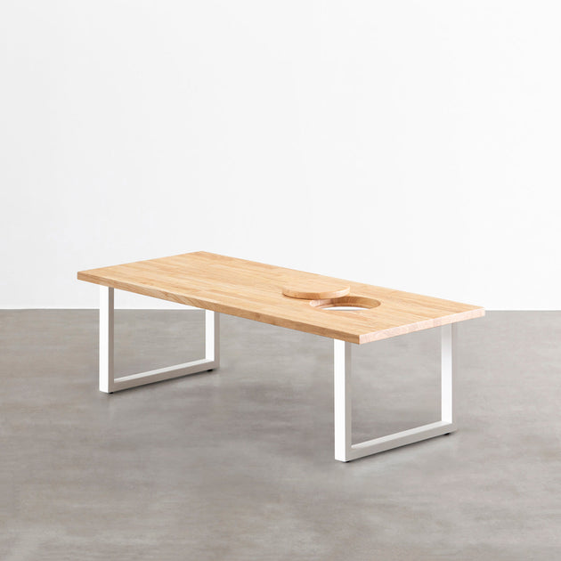 THE LOW TABLE / ラバーウッド ナチュラル × White Steel ネコ穴付き