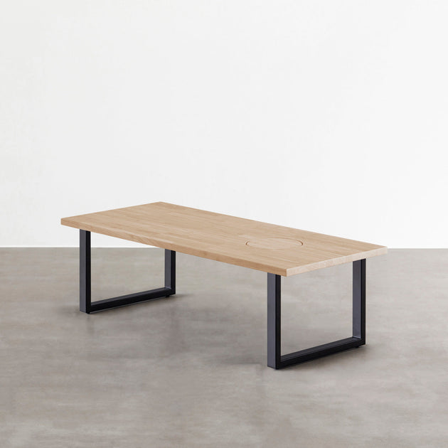 KANADEMONO THE LOW TABLE ラバーウッド アッシュグレー THE LOW TABLE / ラバーウッド アッシュグレー × Black Steel ネコ穴