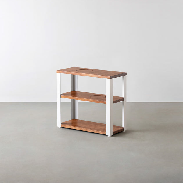 THE STORAGE SHELF 3段 / ラバーウッド ブラウン × White Steel ネコ穴