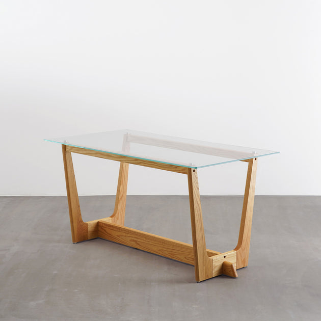 THE TABLE / ガラス × Trapezoid 木製脚 オーク無垢材– KANADEMONO