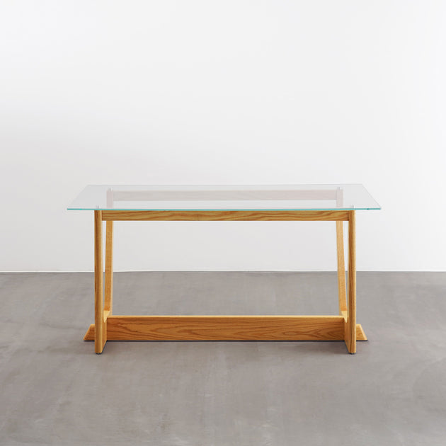 THE TABLE / ガラス × Trapezoid 木製脚 オーク無垢材– KANADEMONO