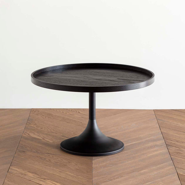 Black Wooden Round Side Table KANADEMONO