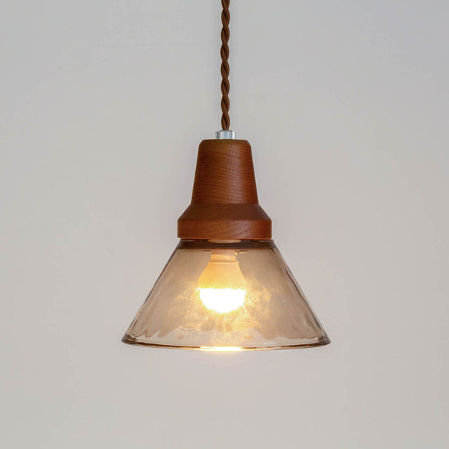 [mutsumi]ペンダントライト 木とガラスのシェード BrownGlassandOakPendantLight_0