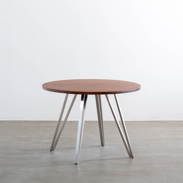 THE CAFE TABLE / 天然木シリーズ　Stainless トライアングル 4pin × ラウンド φ81 - 100