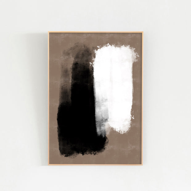 KANADEMONOのブラウンに白と黒の大胆なペイントが空間を引き締めるシックモダンな抽象画アートA1＋ゴールドフレーム
