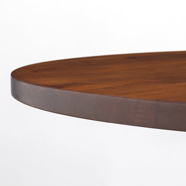 かなでもののチークブラウンの天板とマットブラックの4pinアイアン脚を組み合わせたすっきりとしたデザインの直径80cmのカフェテーブル（天板厚み）