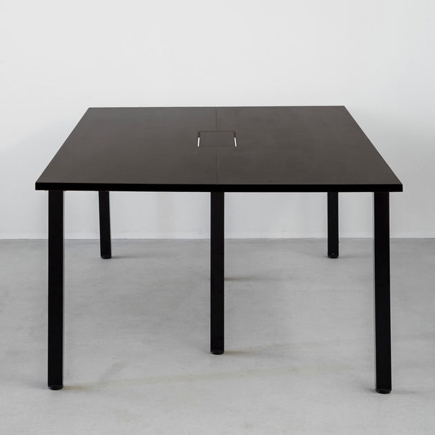 THE TABLE / ラバーウッド ブラックブラウン × Black Steel × W150 - 200cm D80 - 120cm　配線トレー付き