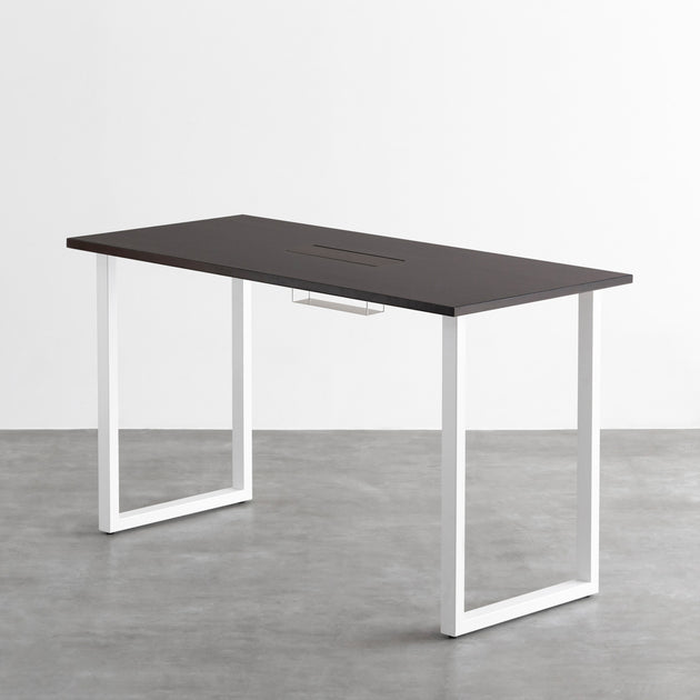THE TABLE / スタンディングデスク × ラバーウッド ブラックブラウン × White Steel 配線トレー付き – KANADEMONO