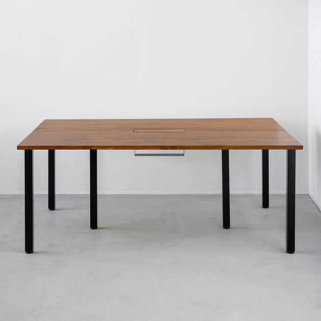 THE TABLE / ラバーウッド ブラウン × Black Steel × W150 - 200cm D80 - 120cm　配線トレー付き