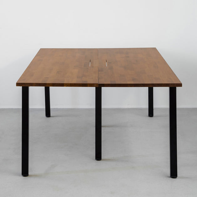 THE TABLE / ラバーウッド ブラウン × Black Steel × W150 - 200cm D80 - 120cm　配線トレー付き