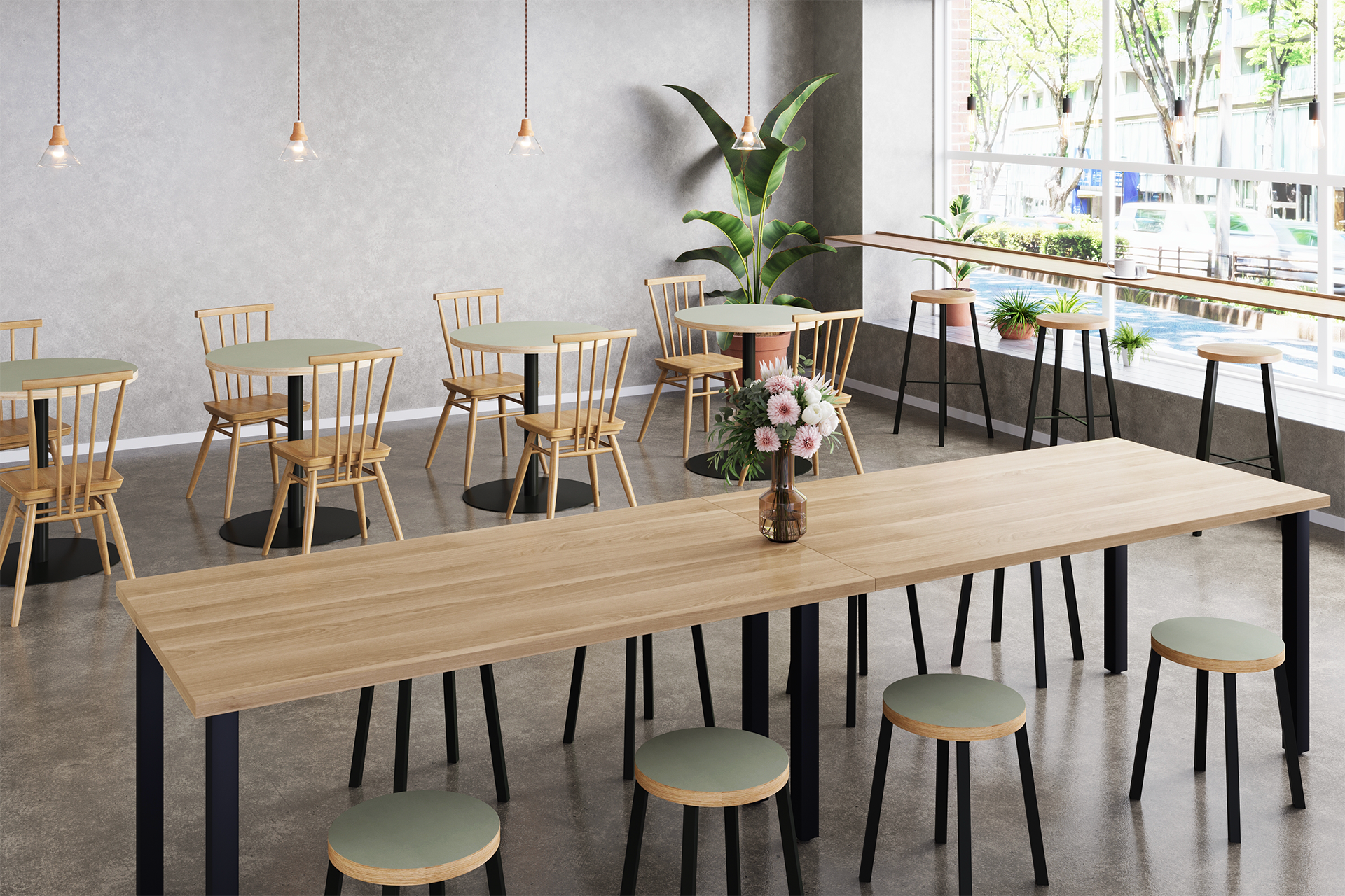 【早い方優先】KANADEMONO THE CAFE TABLE THE CAFE TABLE / ラバーウッド Black Steel 3pin × ラウンド