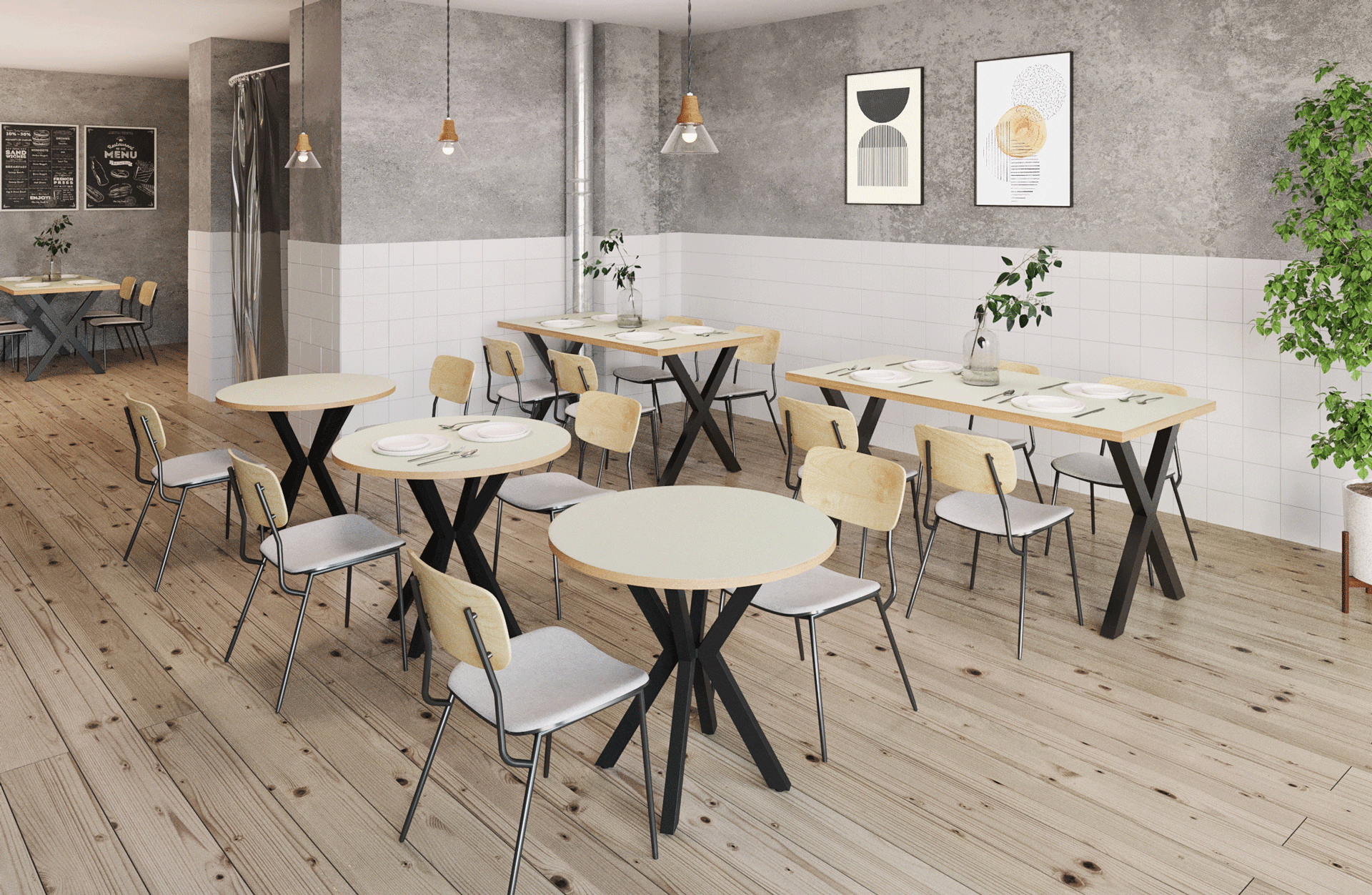 KANADEMONO the cafe table リノリウム THE CAFE TABLE / リノリウム Black Steel 3pin × ラウンド φ60