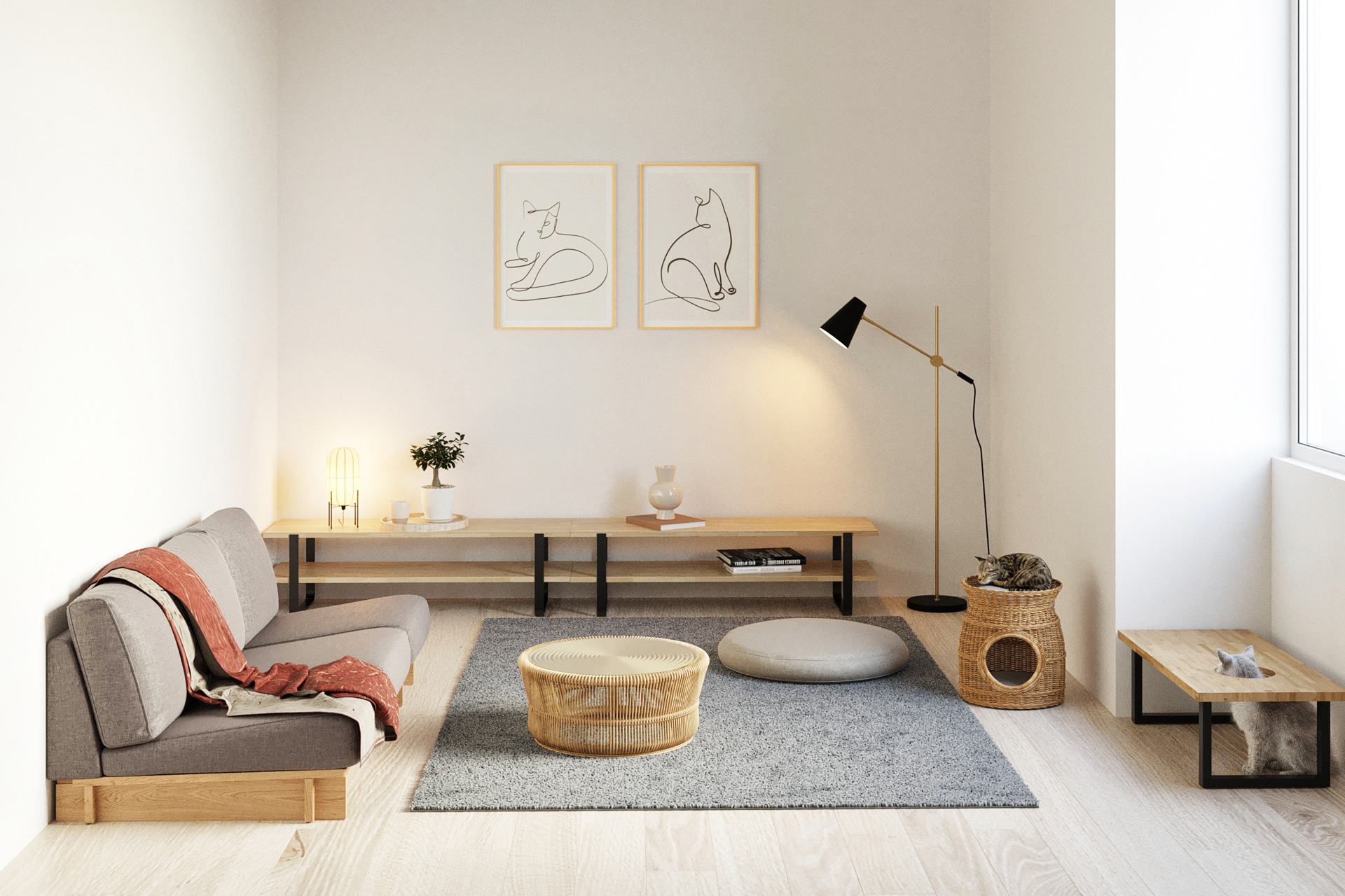 ふみぽん机　オシャレ　ナチュラル　インテリア　モダン wabikaCG_01_neko_01_3024x.png?