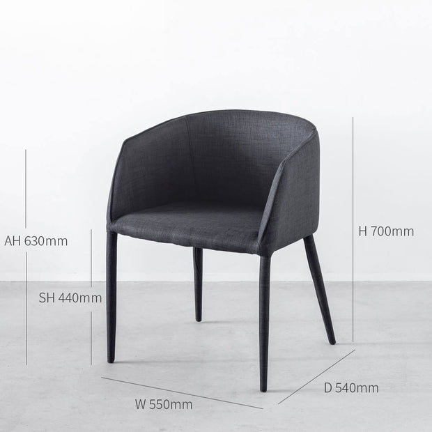 Gemoneのウレタンフォームを使用した座面と気品のあるシンプルなデザインが美しい張りぐるみ仕様のエレガントなアームチェア(寸法画像)