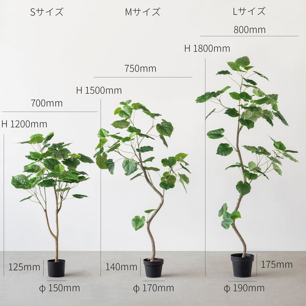 フェイクグリーンの大鉢ウンべラータ（サイズ画像）
