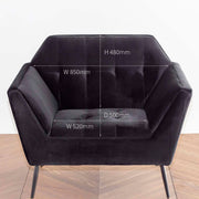 艶やかなブラックのファブリックを使用したラグジュアリーな一人掛けソファ（サイズ画像2）