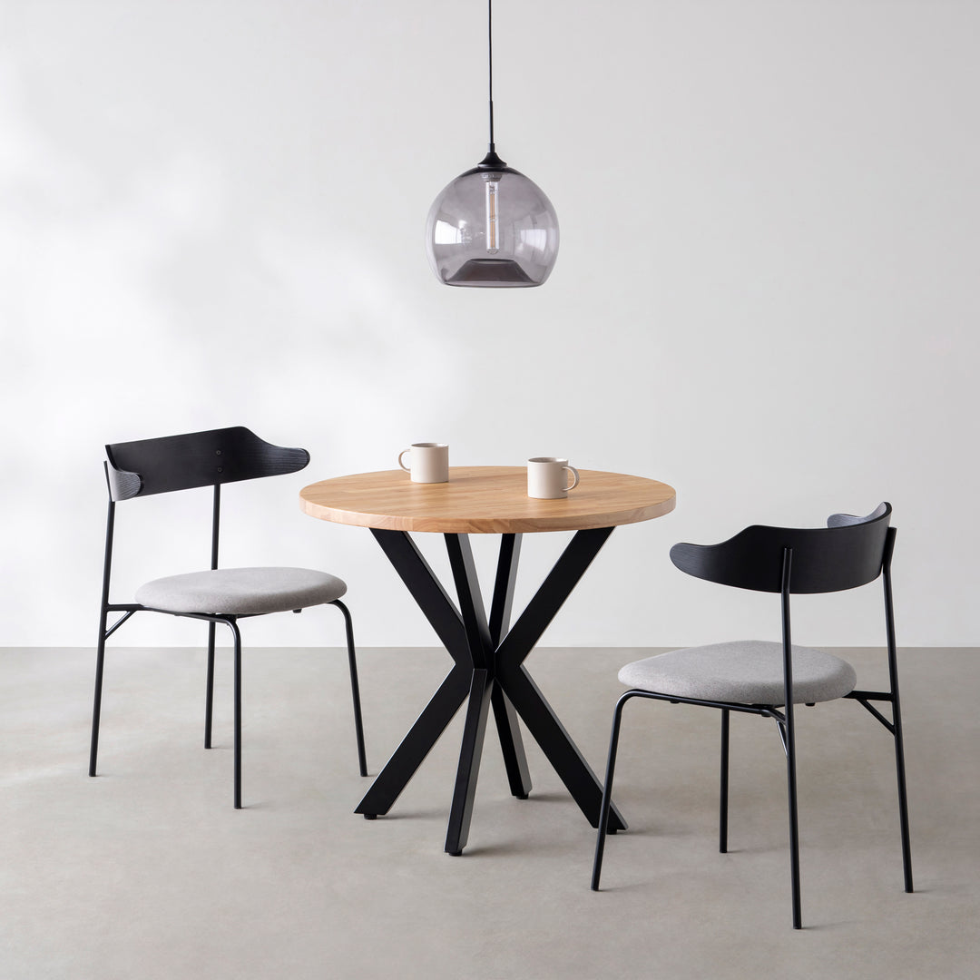 KANADEMONO Cafe X ラバーウッドN 90cm THE CAFE TABLE / ラバーウッド Black Steel カフェX × ラウンド