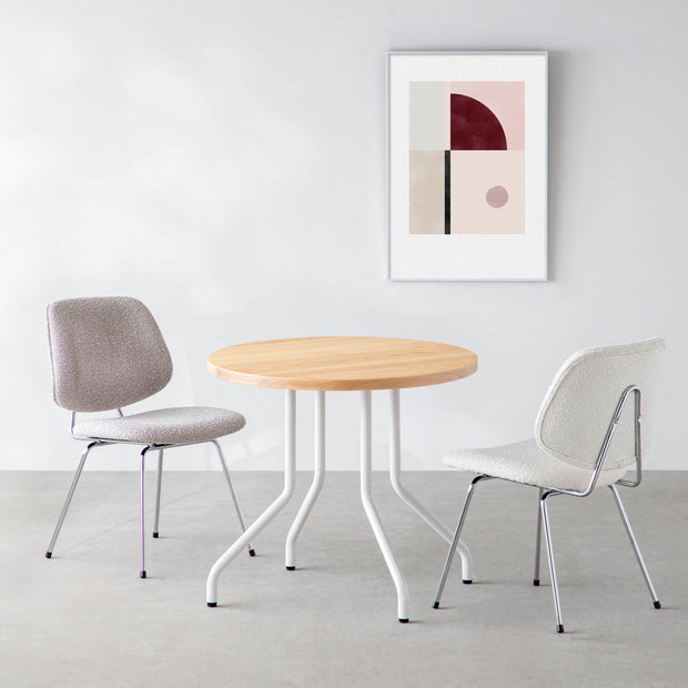 THE CAFE TABLE / 無垢 ホワイトアッシュ　White Steel 4本脚 × ラウンド φ61 - 80