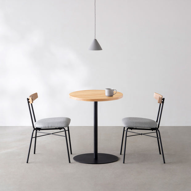 THE CAFE TABLE / 無垢 ホワイトアッシュ　Black Steel 1本脚 × ラウンド φ50 - 60