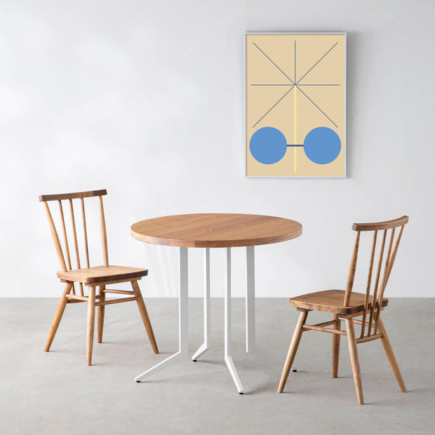 THE CAFE TABLE / 無垢 ホワイトオーク　White Steel 4本脚 × ラウンド φ61 - 80