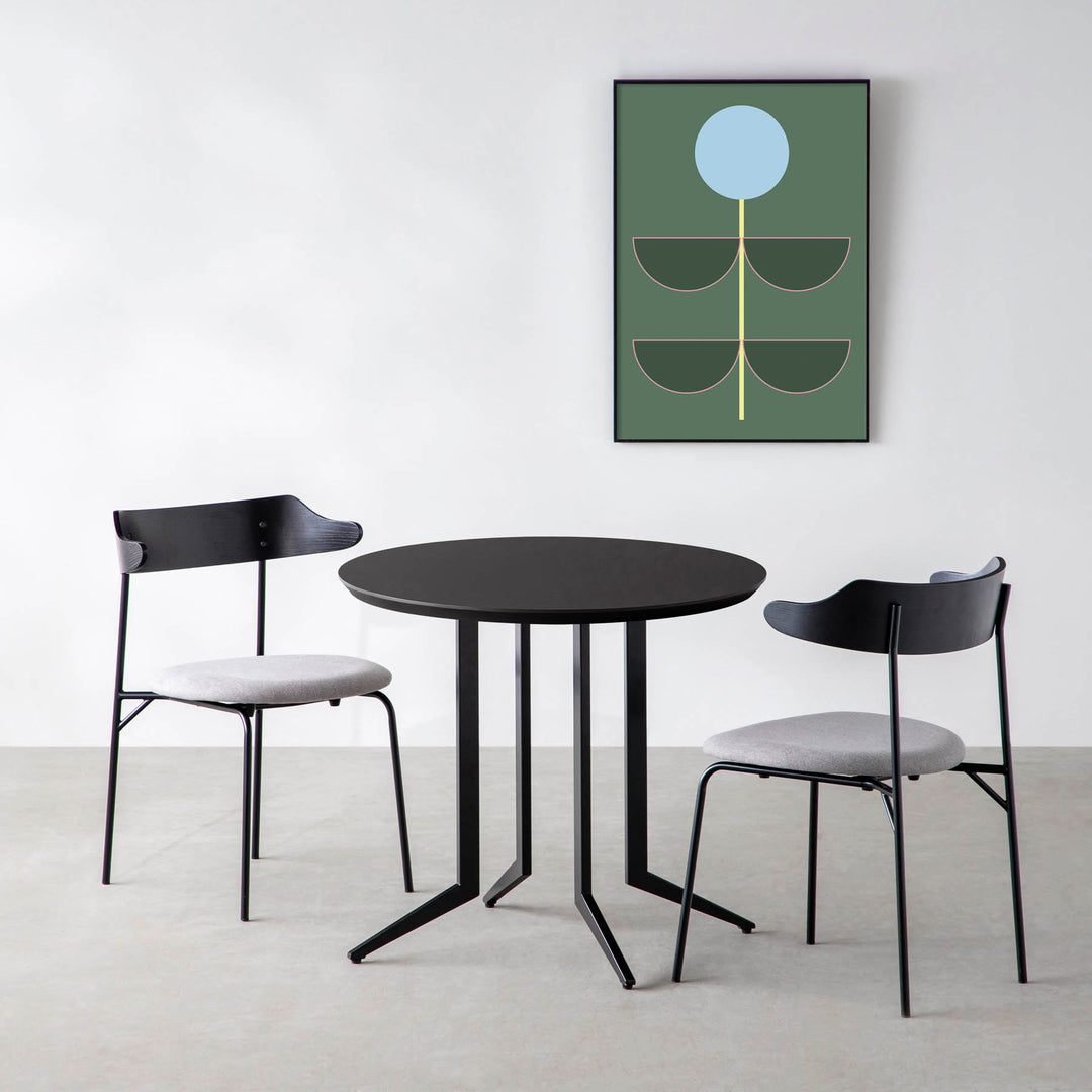 美品 KANADEMONO THE CAFE TABLE Black Steel THE CAFE TABLE / ラバーウッド Black Steel トライアングル