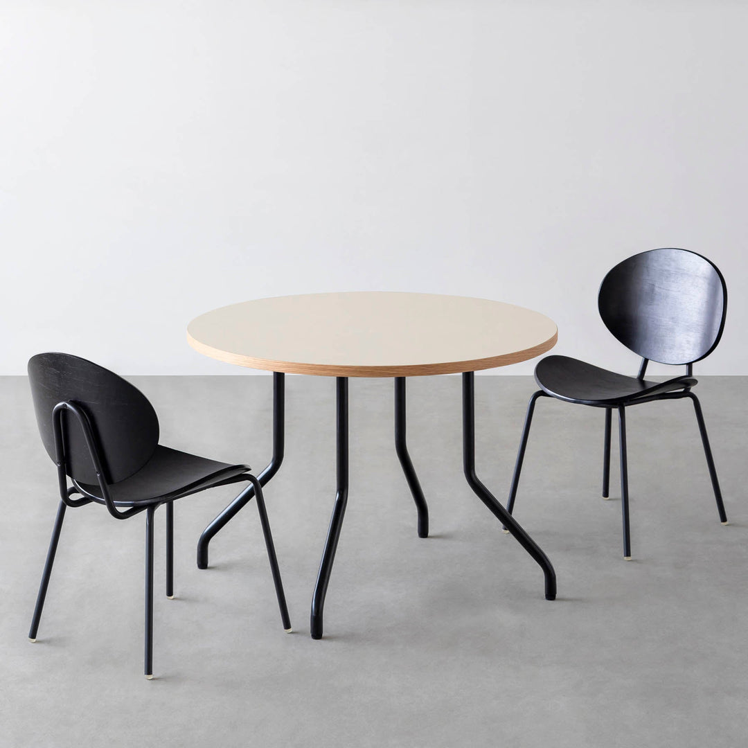 ダイニングカフェテーブル3点セット[A] リノリウム × Black Steel φ81