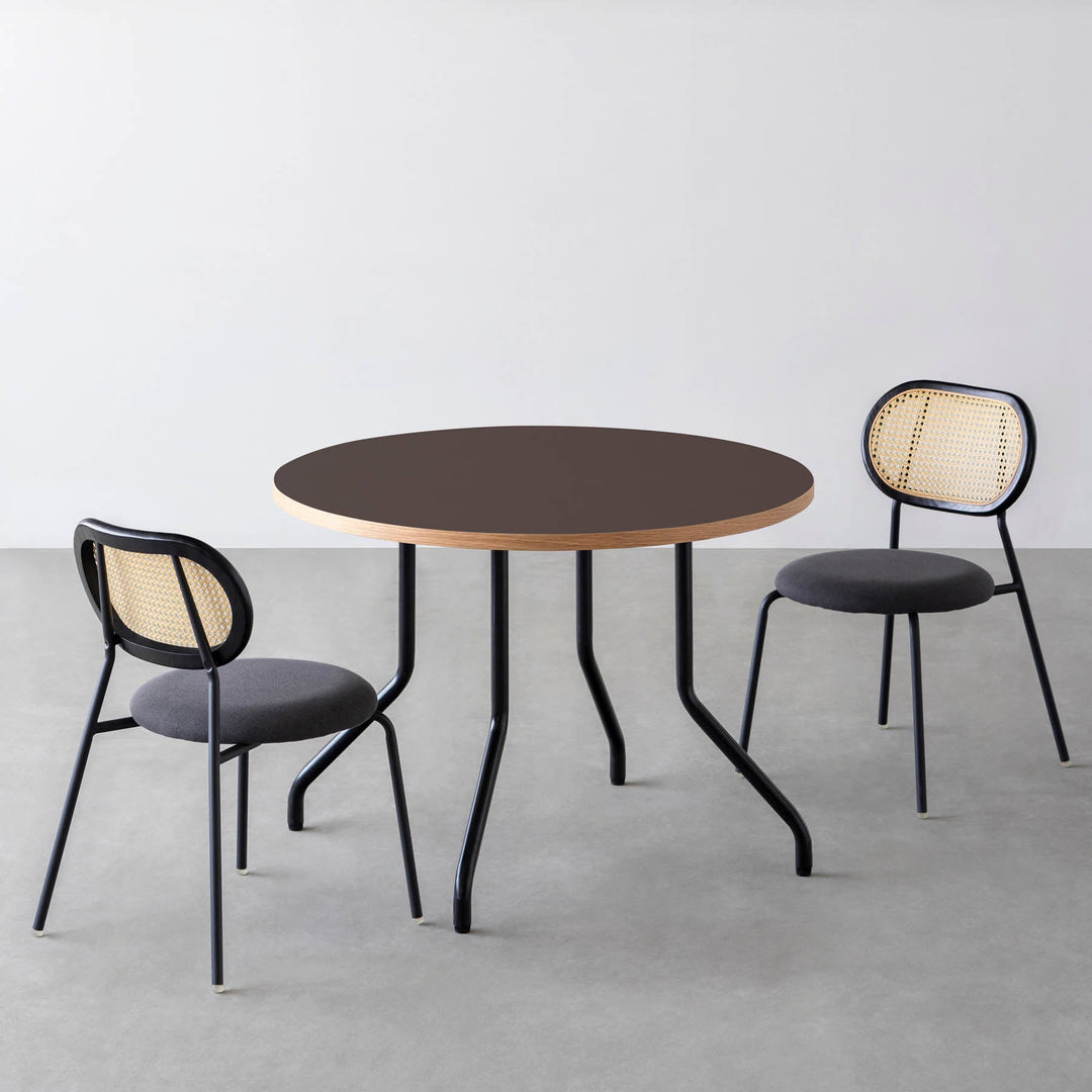 ダイニングカフェテーブル3点セット[B] リノリウム × Black Steel φ81