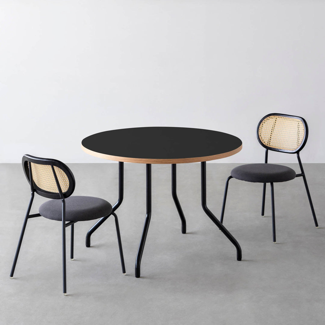 ダイニングカフェテーブル3点セット[B] リノリウム × Black Steel φ81