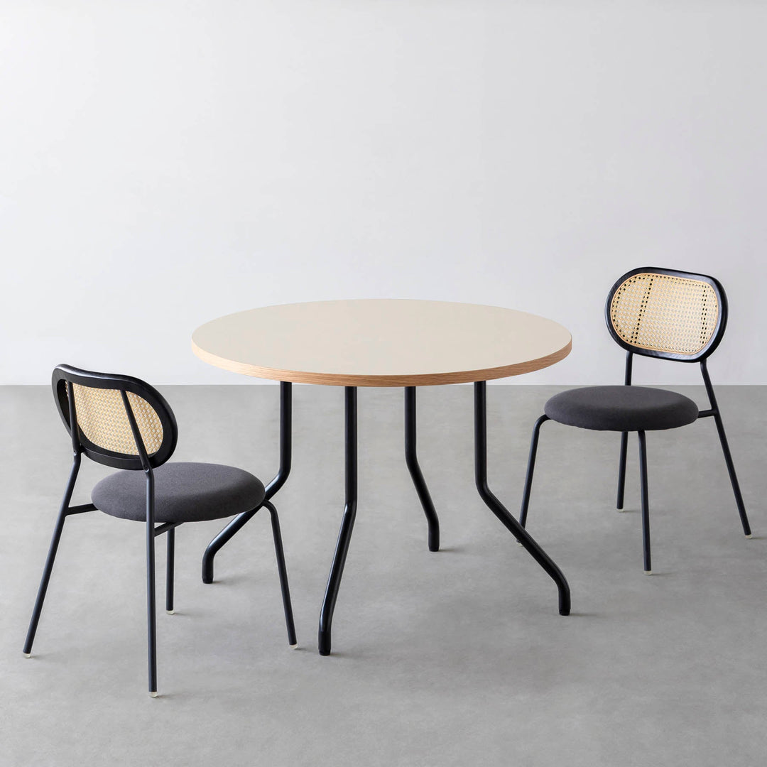 ダイニングカフェテーブル3点セット[B] リノリウム × Black Steel φ81