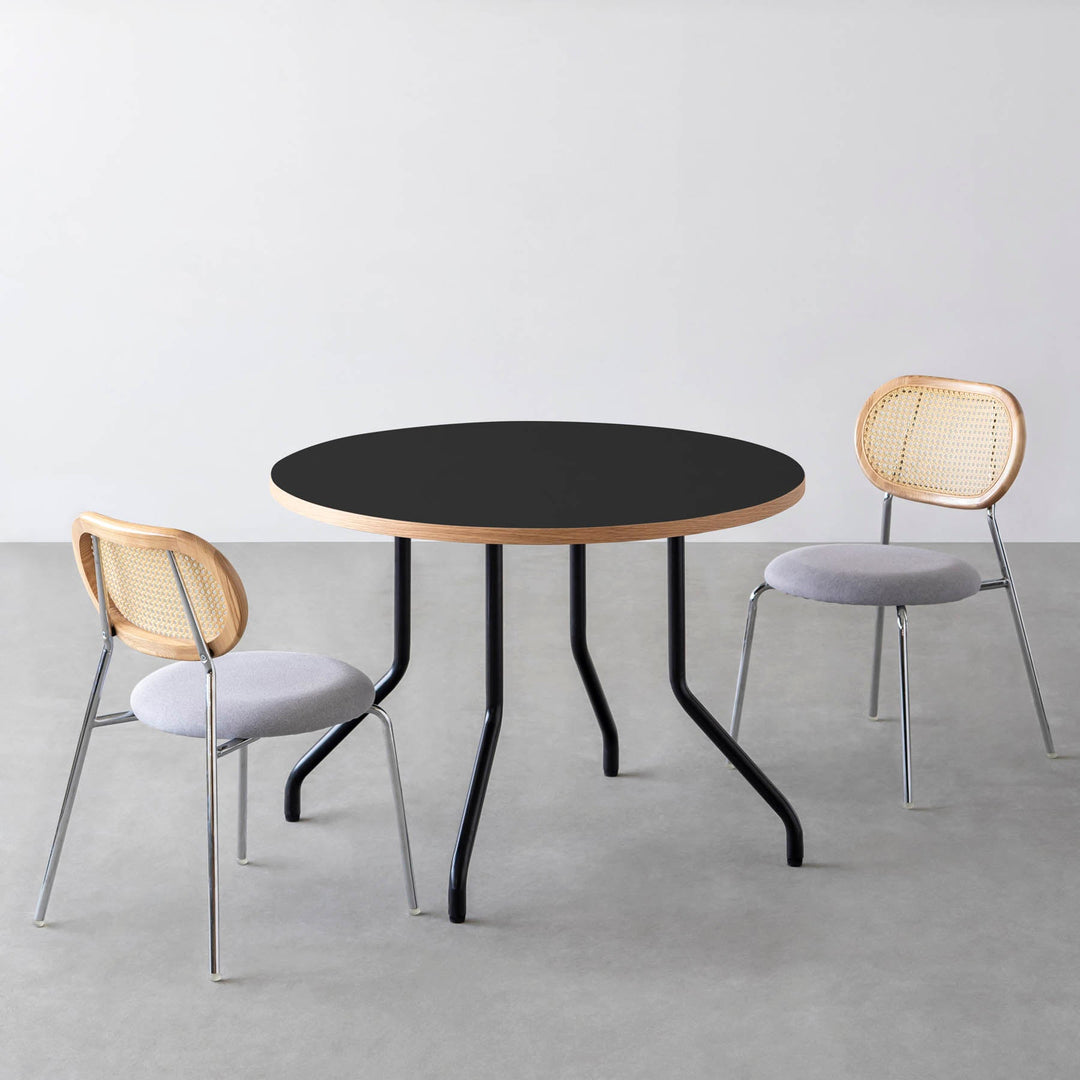 ダイニングカフェテーブル3点セット[B] リノリウム × Black Steel φ81