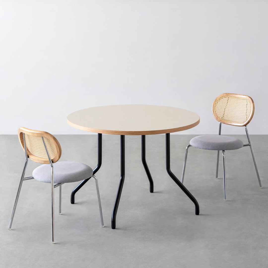 ダイニングカフェテーブル3点セット[B] リノリウム × Black Steel φ81