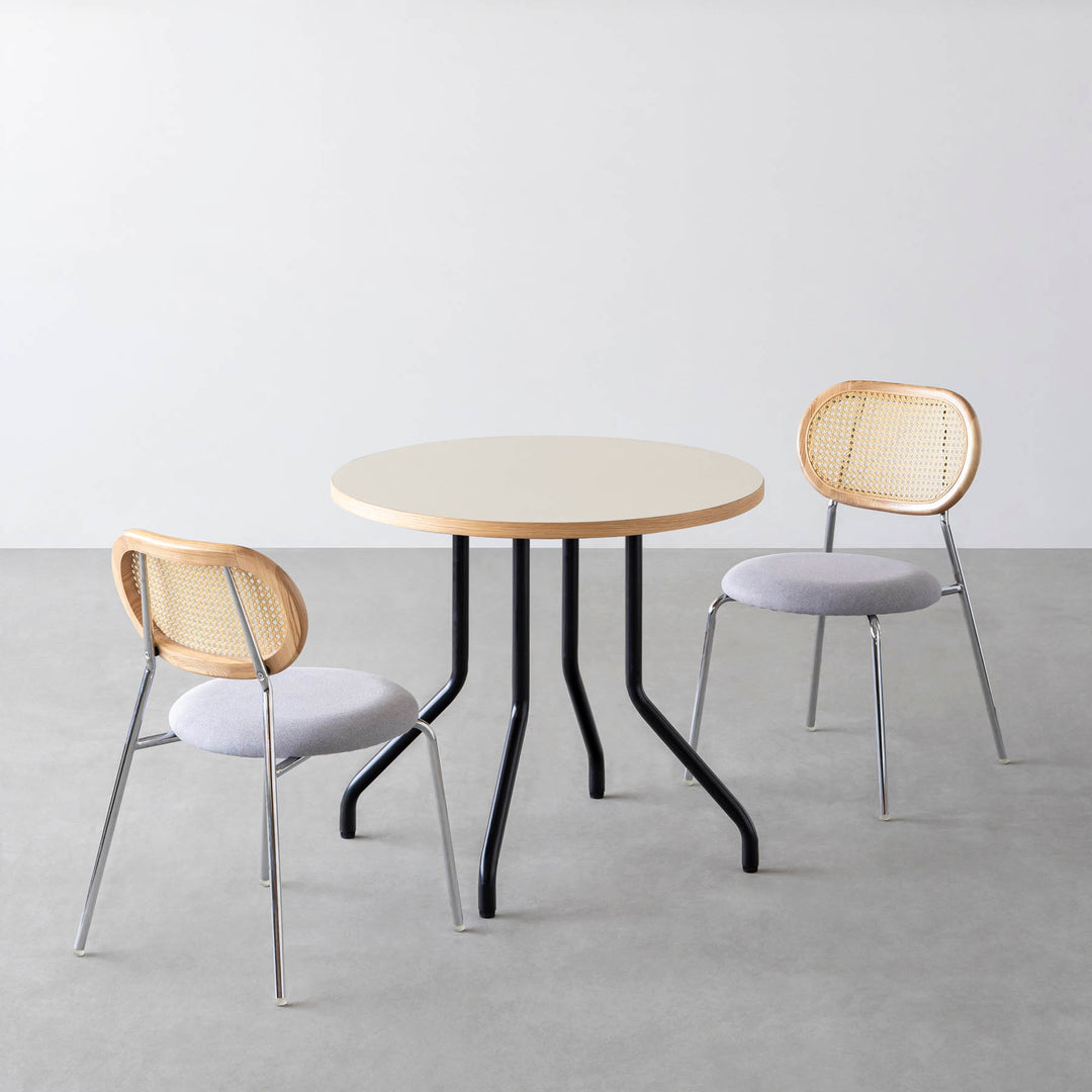 ダイニングカフェテーブル3点セット[B] リノリウム × Black Steel φ61