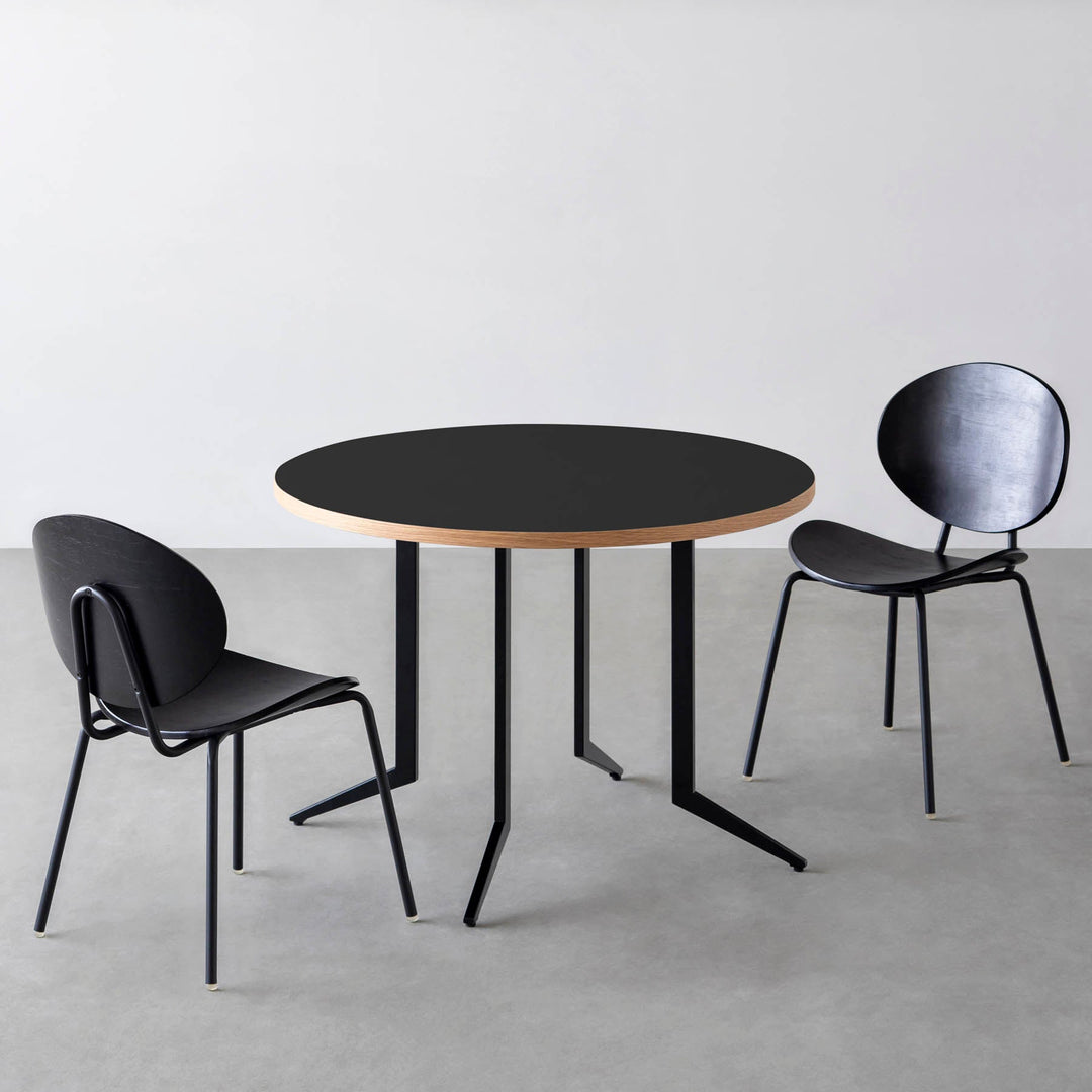 ダイニングカフェテーブル3点セット[A] リノリウム × Black Steel φ81