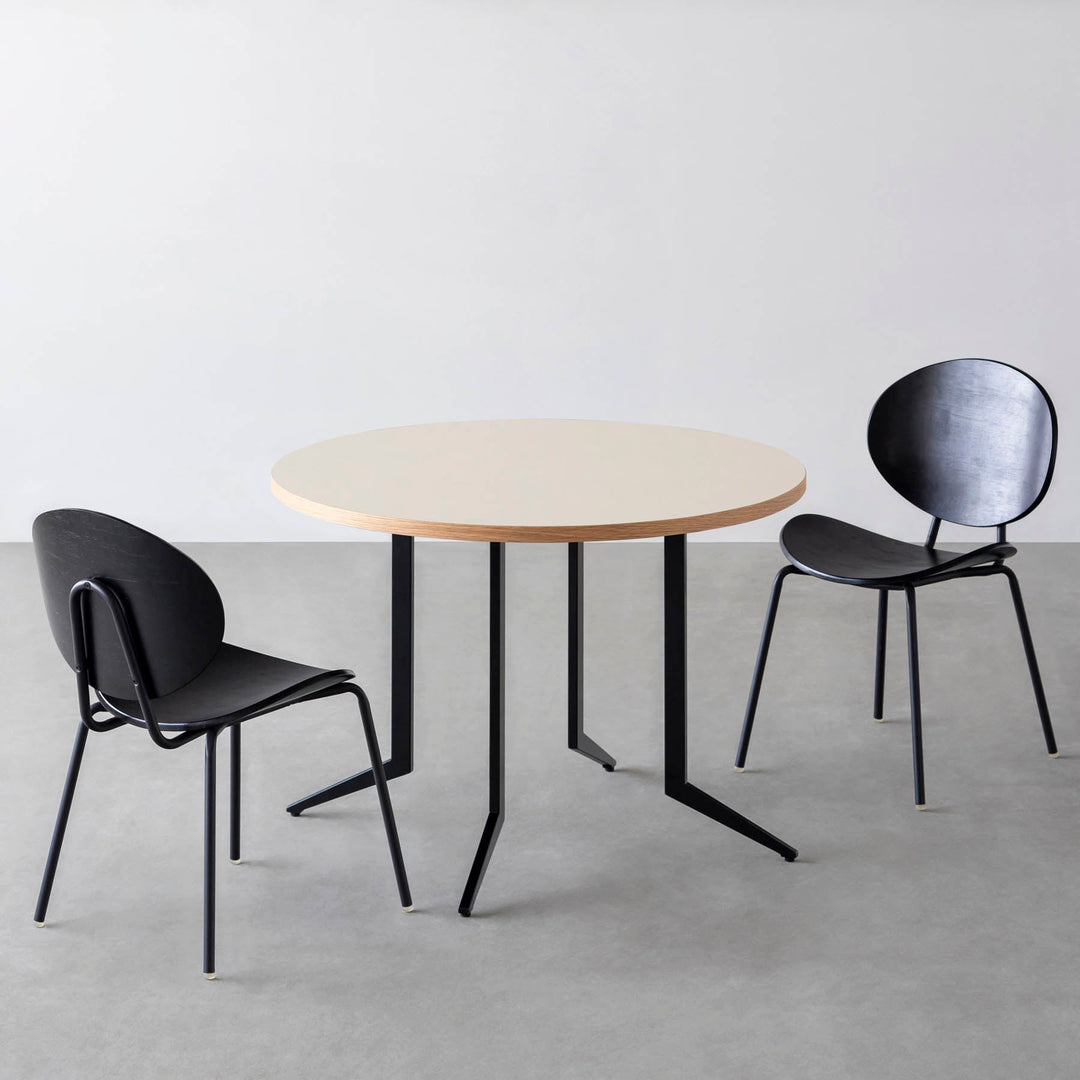 KANADEMONO ダイニングテーブル 黒 円形　リノリウム ダイニングカフェテーブル3点セット[A] リノリウム × Black Steel φ81