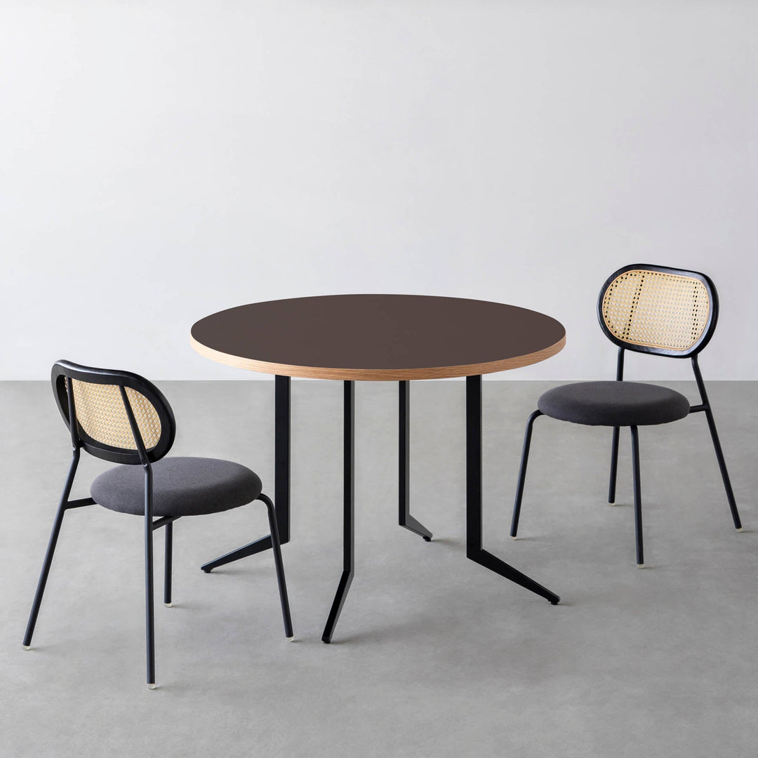 ダイニングカフェテーブル3点セット[B] リノリウム × Black Steel φ81