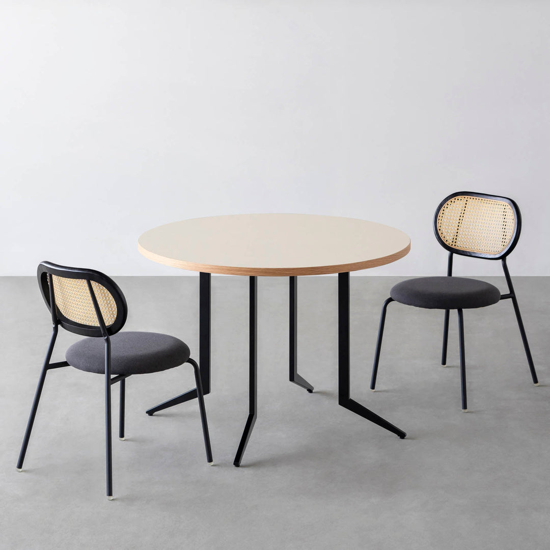 ダイニングカフェテーブル3点セット[B] リノリウム × Black Steel φ81