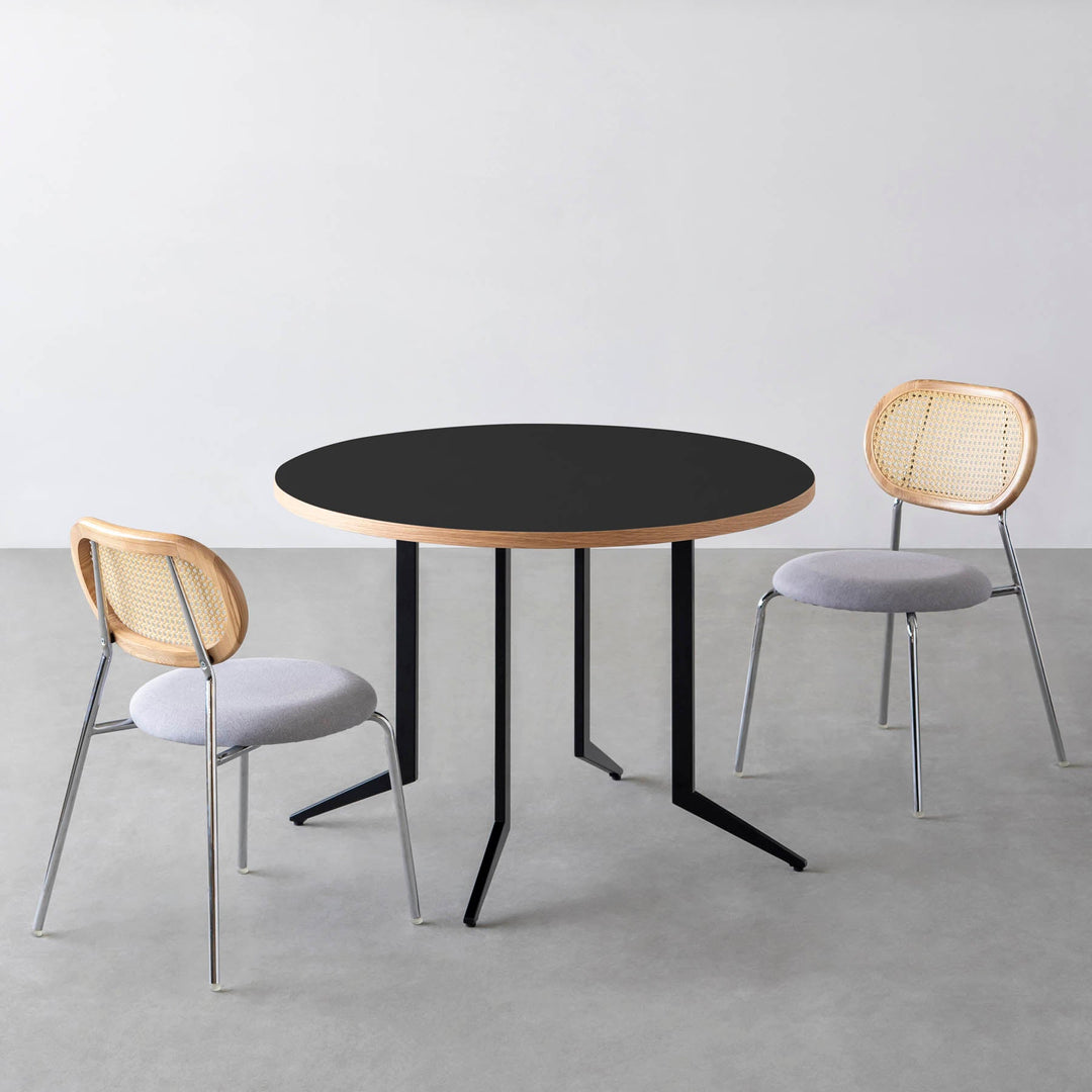 ダイニングカフェテーブル3点セット[B] リノリウム × Black Steel φ81