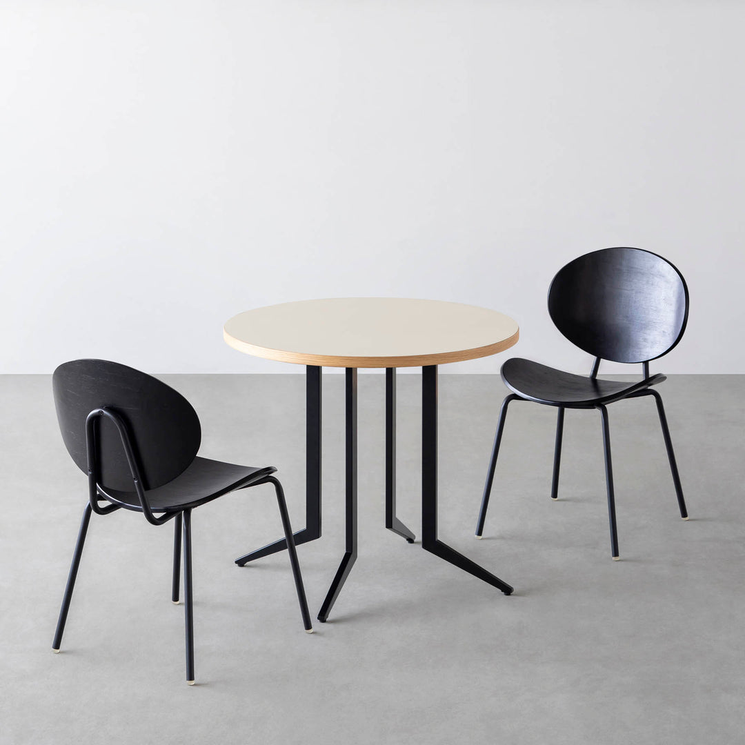 ダイニングカフェテーブル3点セット[A] リノリウム × Black Steel φ61