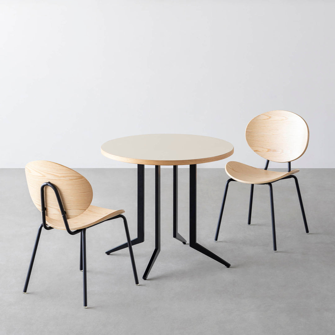 ダイニングカフェテーブル3点セット[A] リノリウム × Black Steel φ61