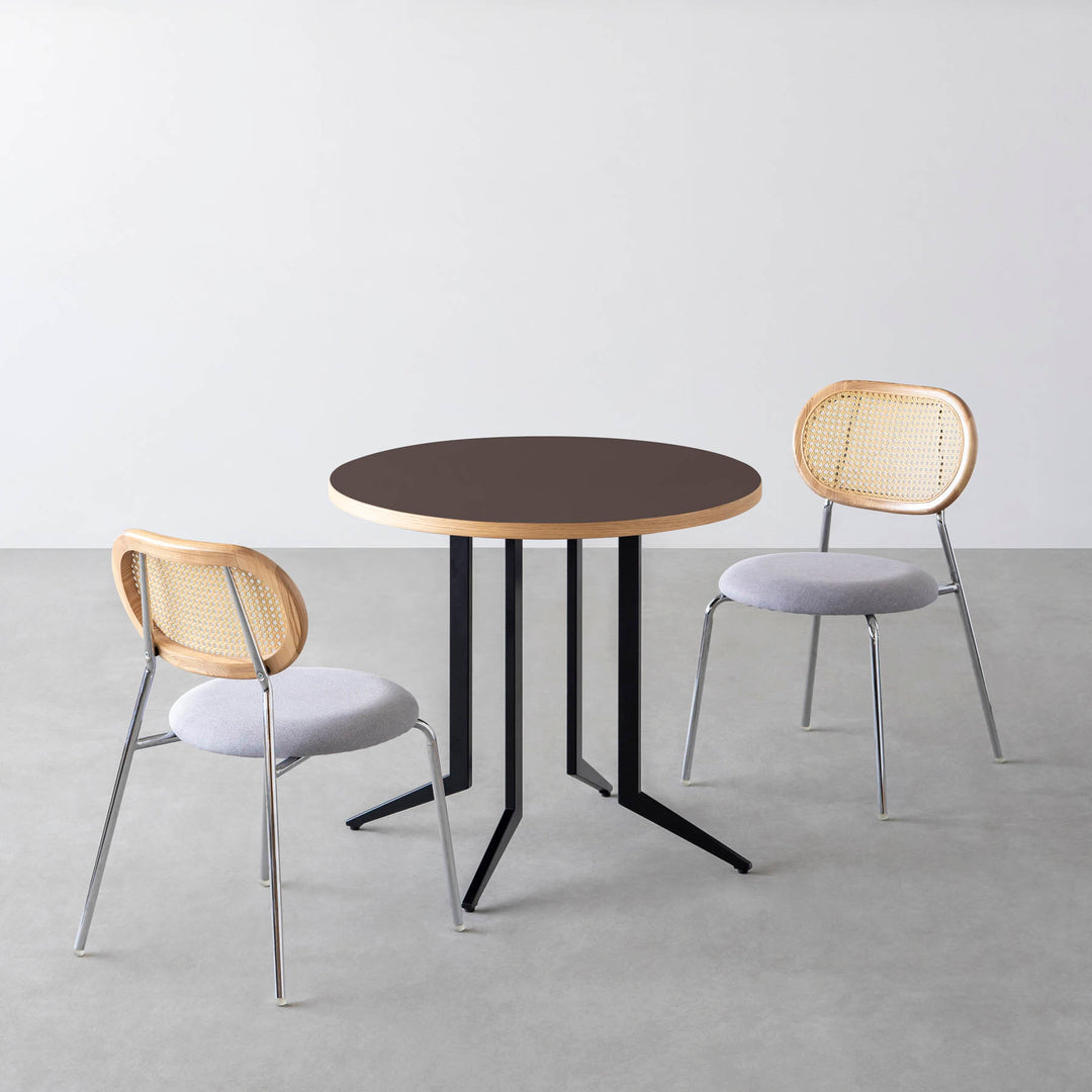 ダイニングカフェテーブル3点セット[B] リノリウム × Black Steel φ61