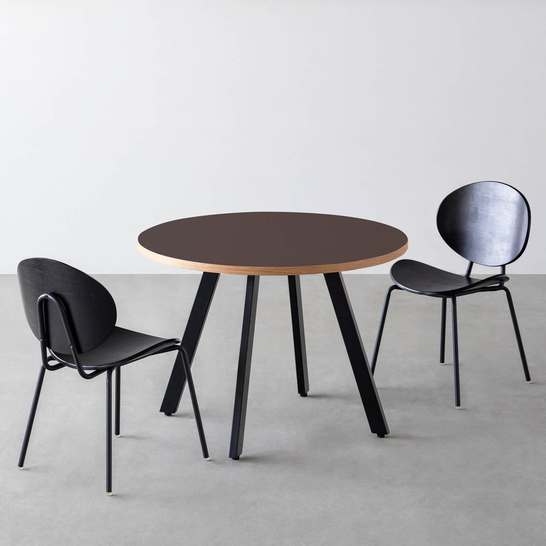 ダイニングカフェテーブル3点セット[A] リノリウム × Black Steel φ81