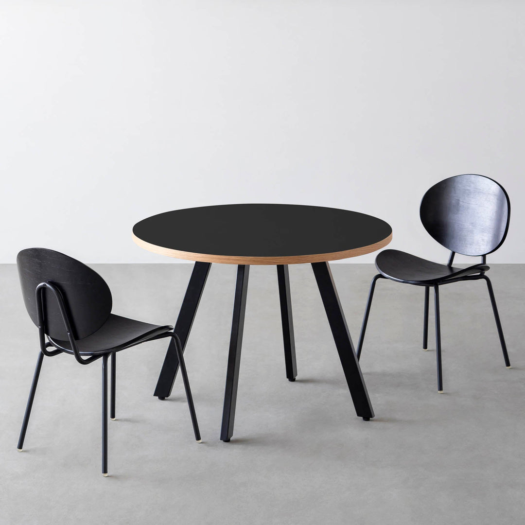 KANADEMONO ダイニングテーブル 黒 円形　リノリウム ダイニングカフェテーブル3点セット[A] リノリウム × Black Steel φ81