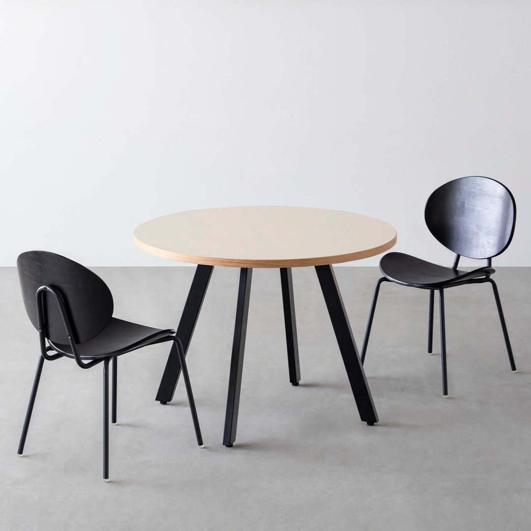 ダイニングカフェテーブル3点セット[A] リノリウム × Black Steel φ81