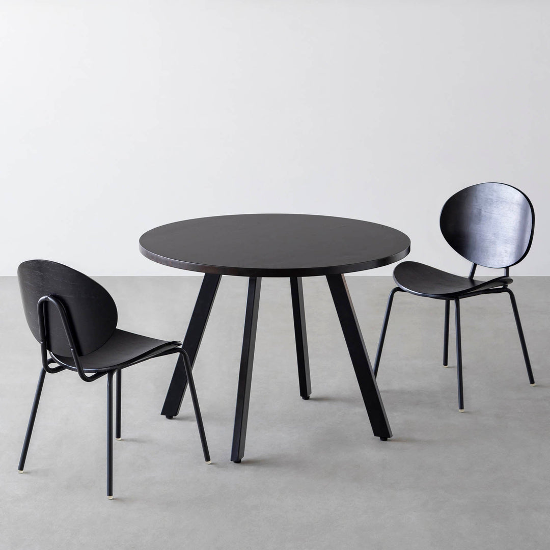 ダイニングカフェテーブル3点セット[A] ラバーウッド × Black Steel