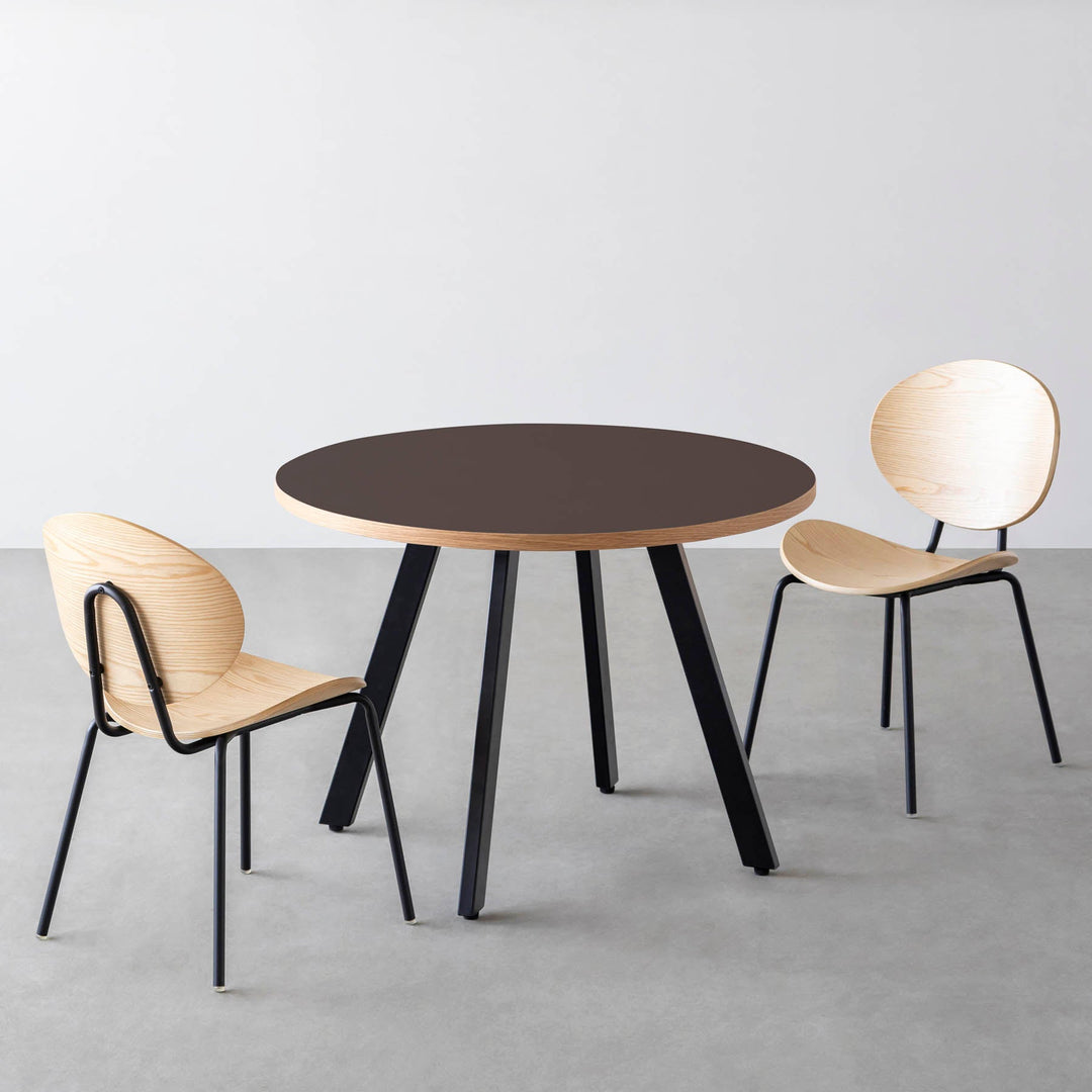 ダイニングカフェテーブル3点セット[A] リノリウム × Black Steel φ81