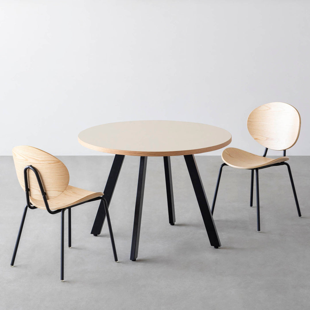 ダイニングカフェテーブル3点セット[A] リノリウム × Black Steel φ81